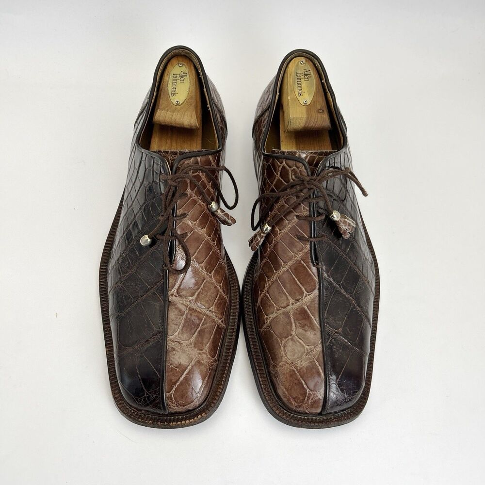 Fennix Italy Genuine Alligator Dress Shoes Mens Sz 9 Brown 2 Tone Authentic VTG